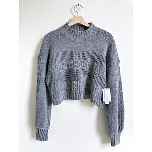 Abound Women's Mock Neck Balloon Sleeve Crop Sweater In Grey Size M Made In USA
